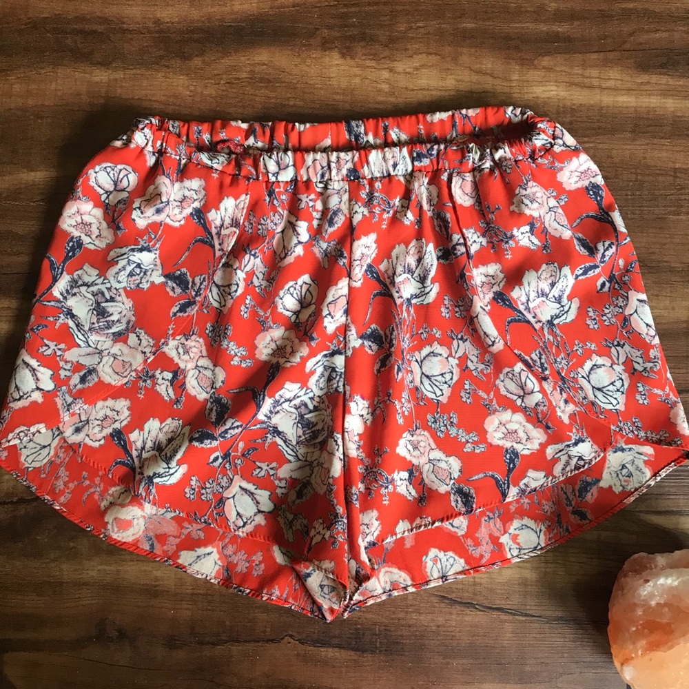 Red floral shorts